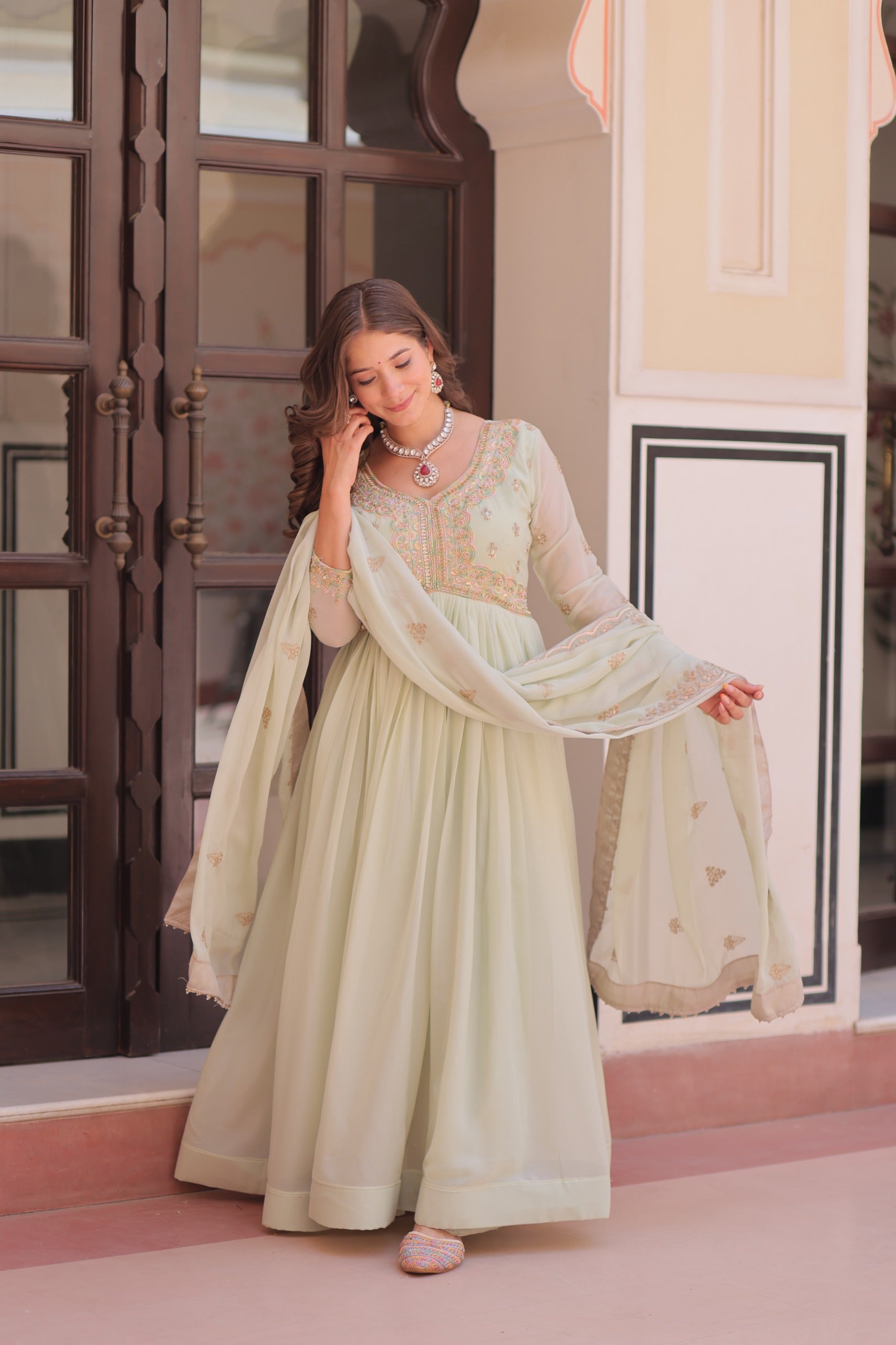 Designer beads & sequins multi embroidery Gorgette Gown