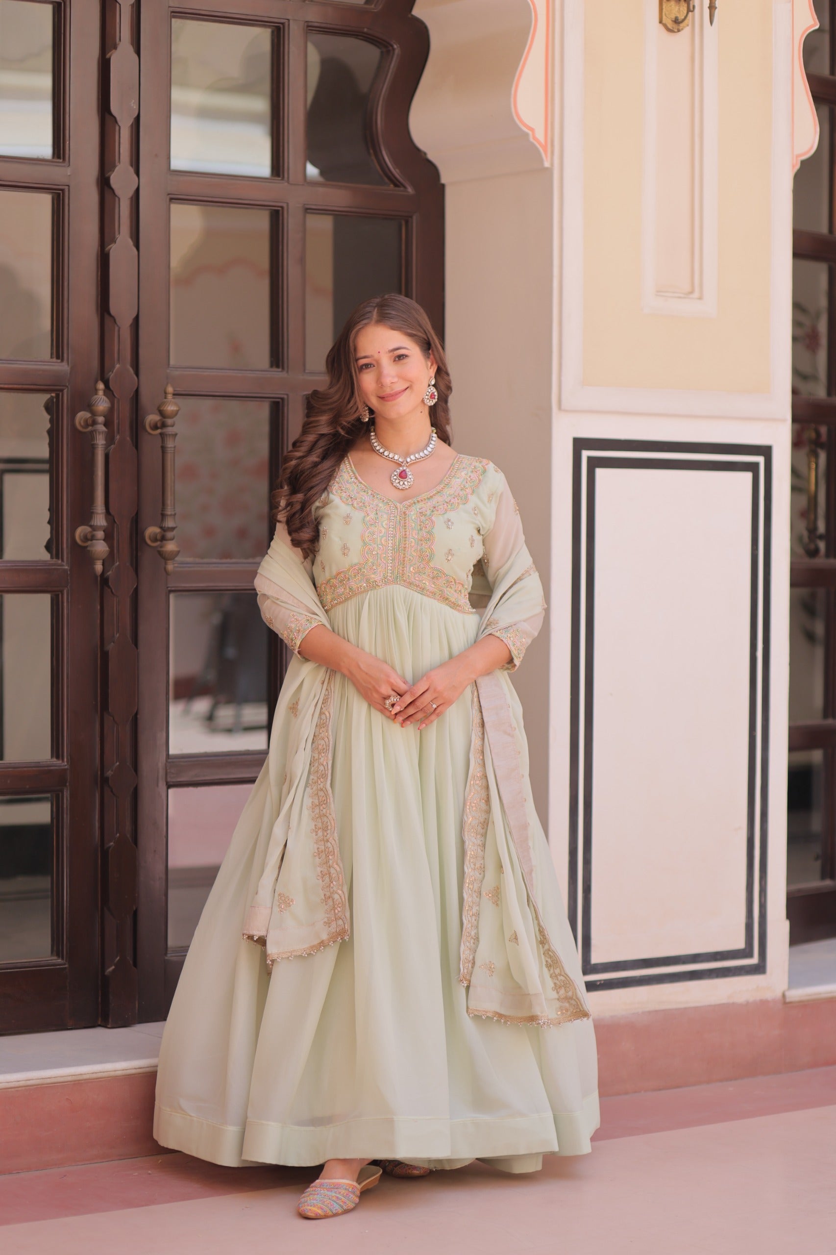 Designer beads & sequins multi embroidery Gorgette Gown