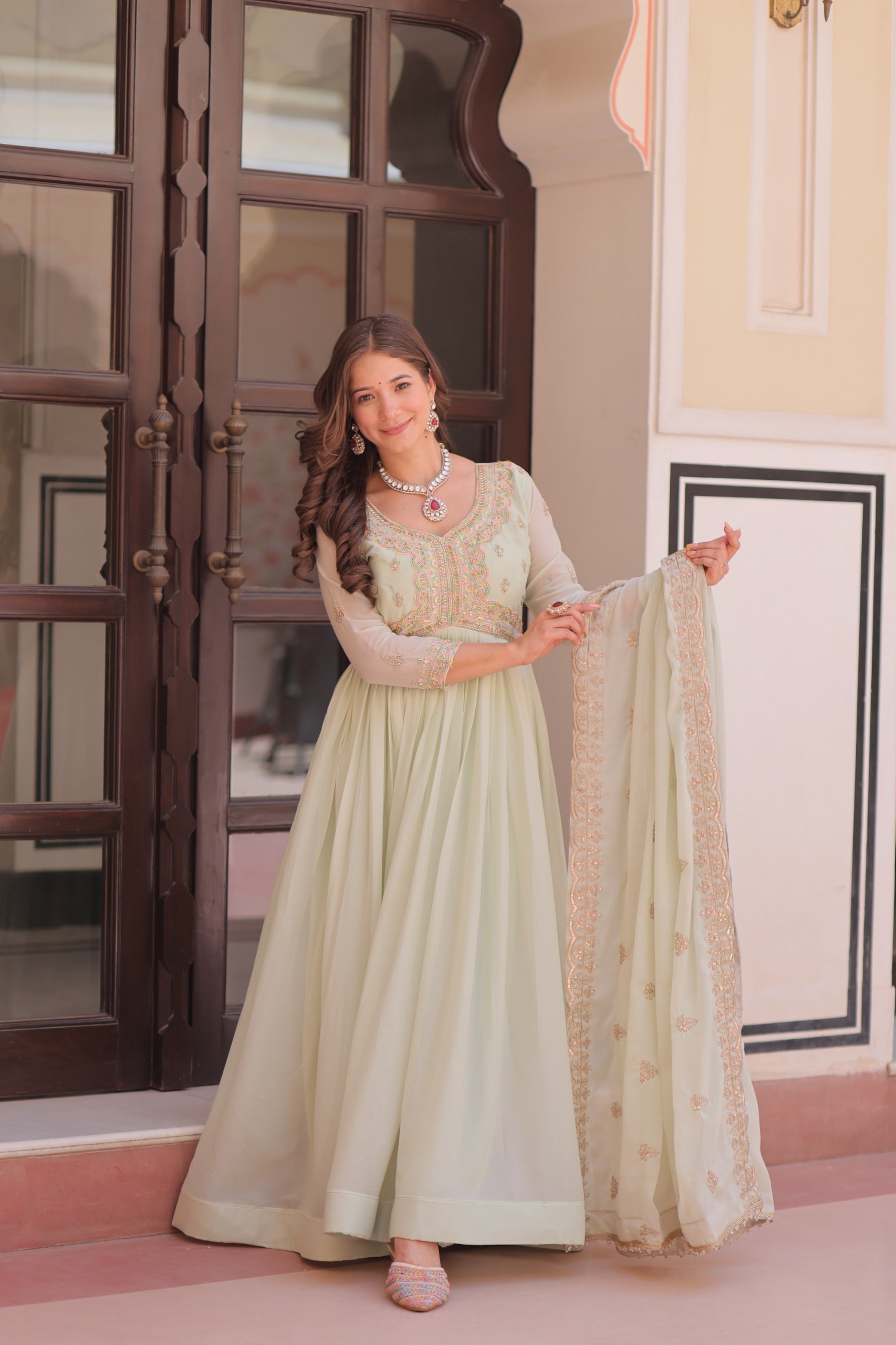 Designer beads & sequins multi embroidery Gorgette Gown