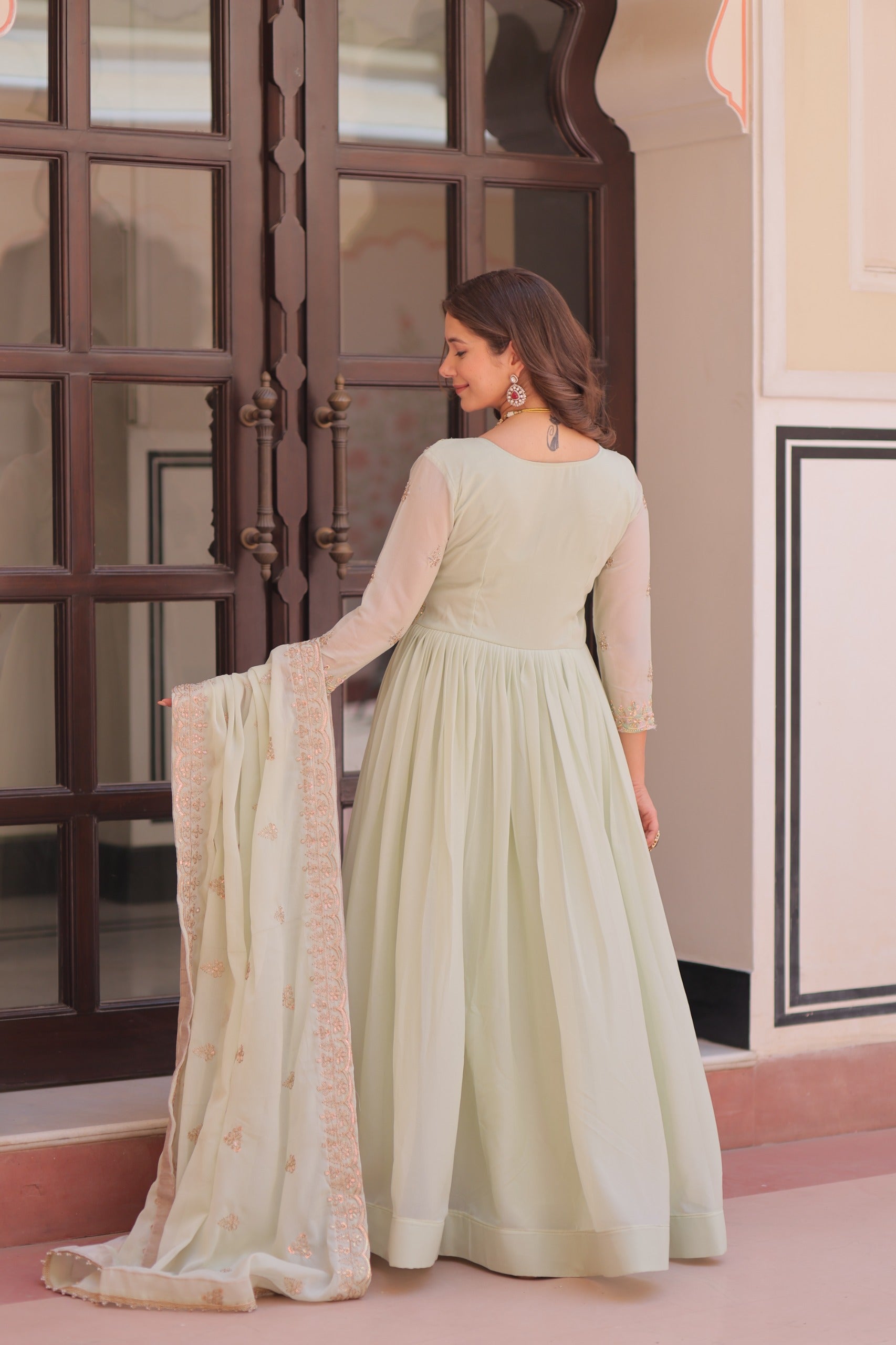 Designer beads & sequins multi embroidery Gorgette Gown
