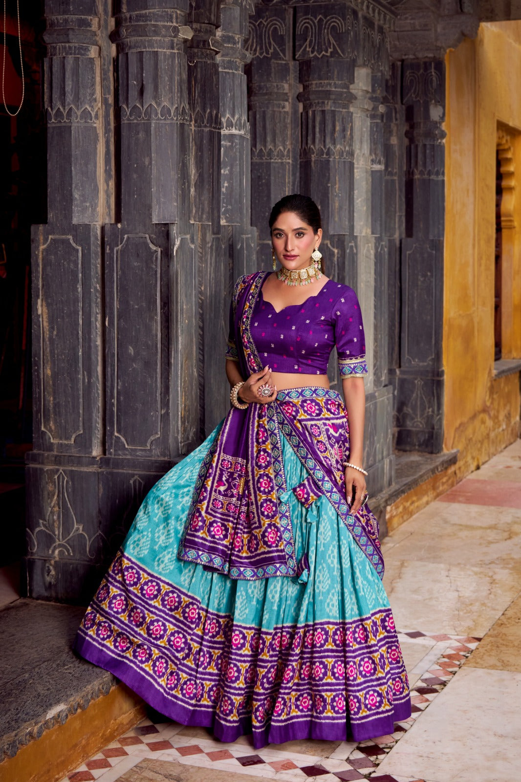 Tassar Silk Ikkat Print Lehenga Choli&nbsp;
