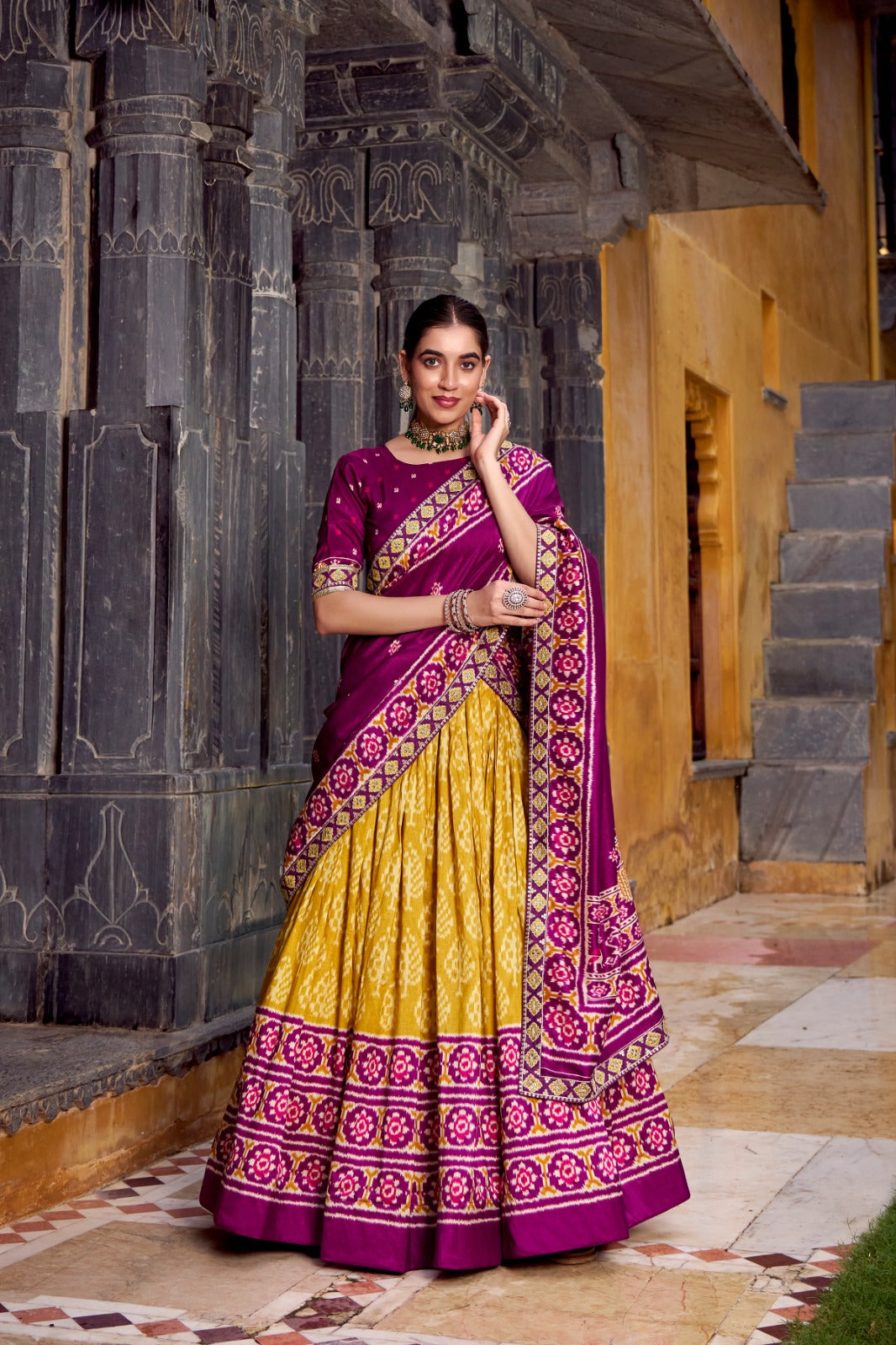 Tassar Silk Ikkat Print Lehenga Choli&nbsp;