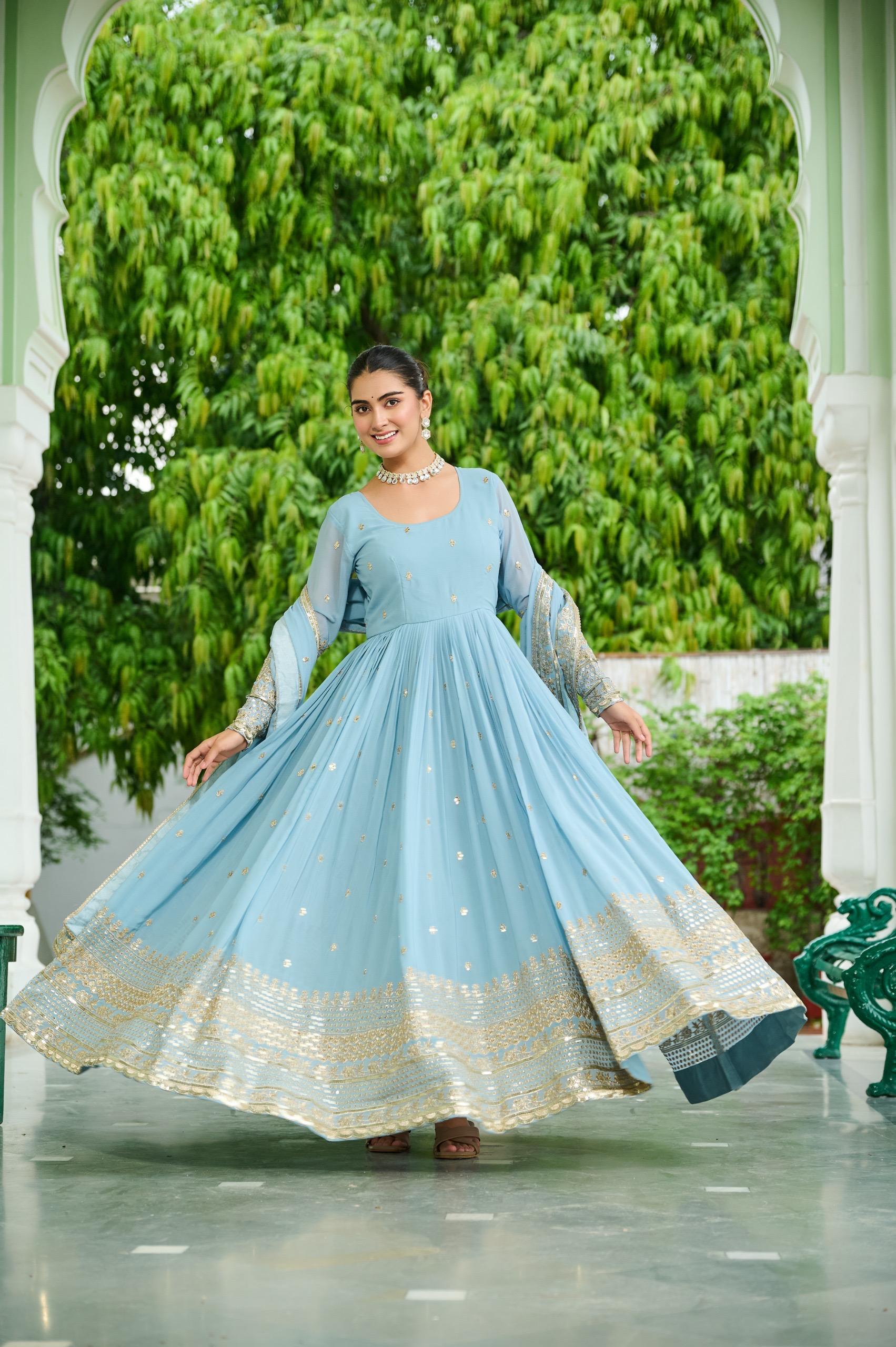 Dusty Faux Georgette Gown With Dupatta