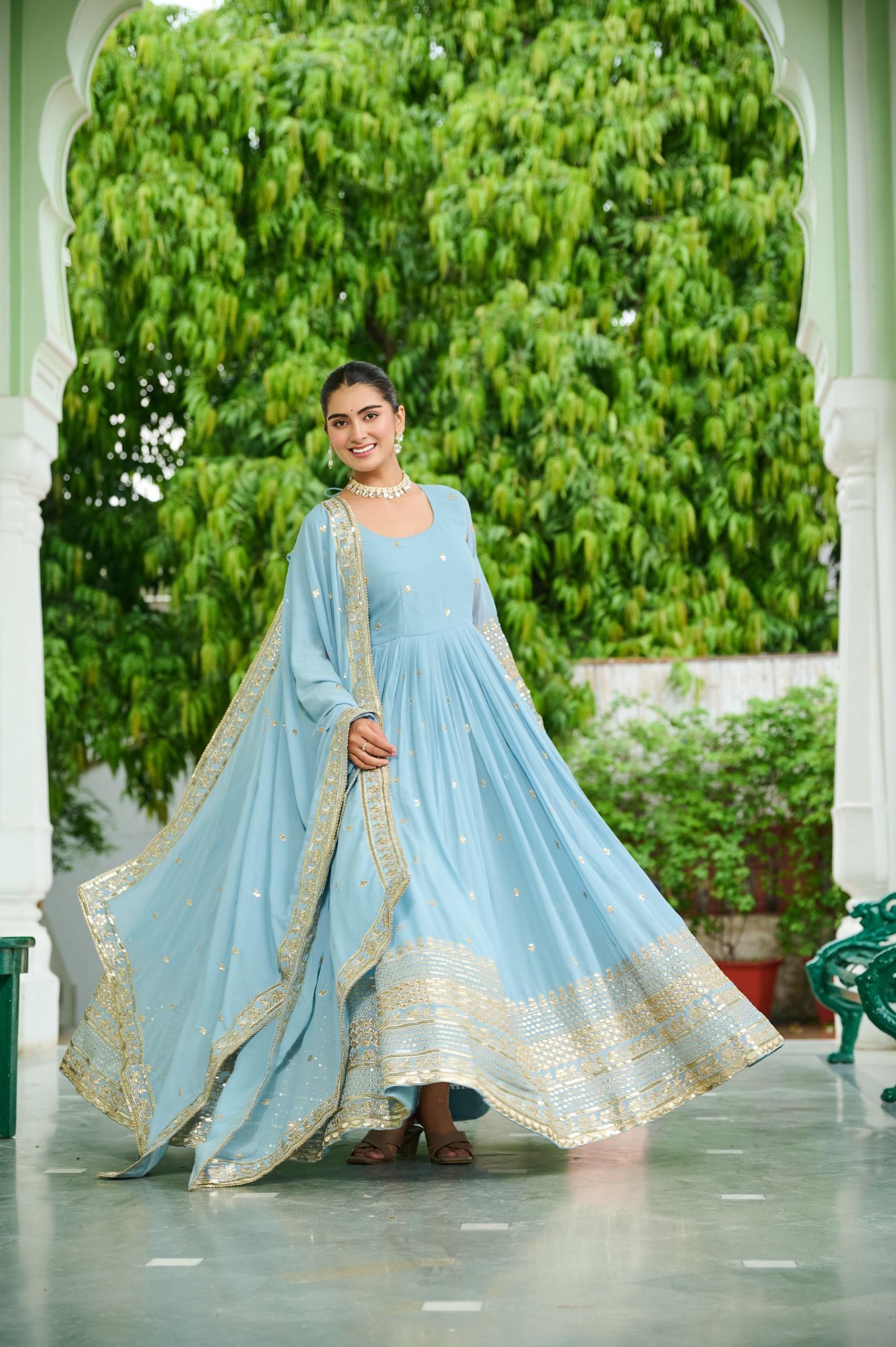 Dusty Faux Georgette Gown With Dupatta