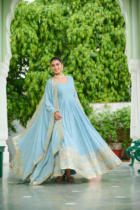 Dusty Faux Georgette Gown With Dupatta