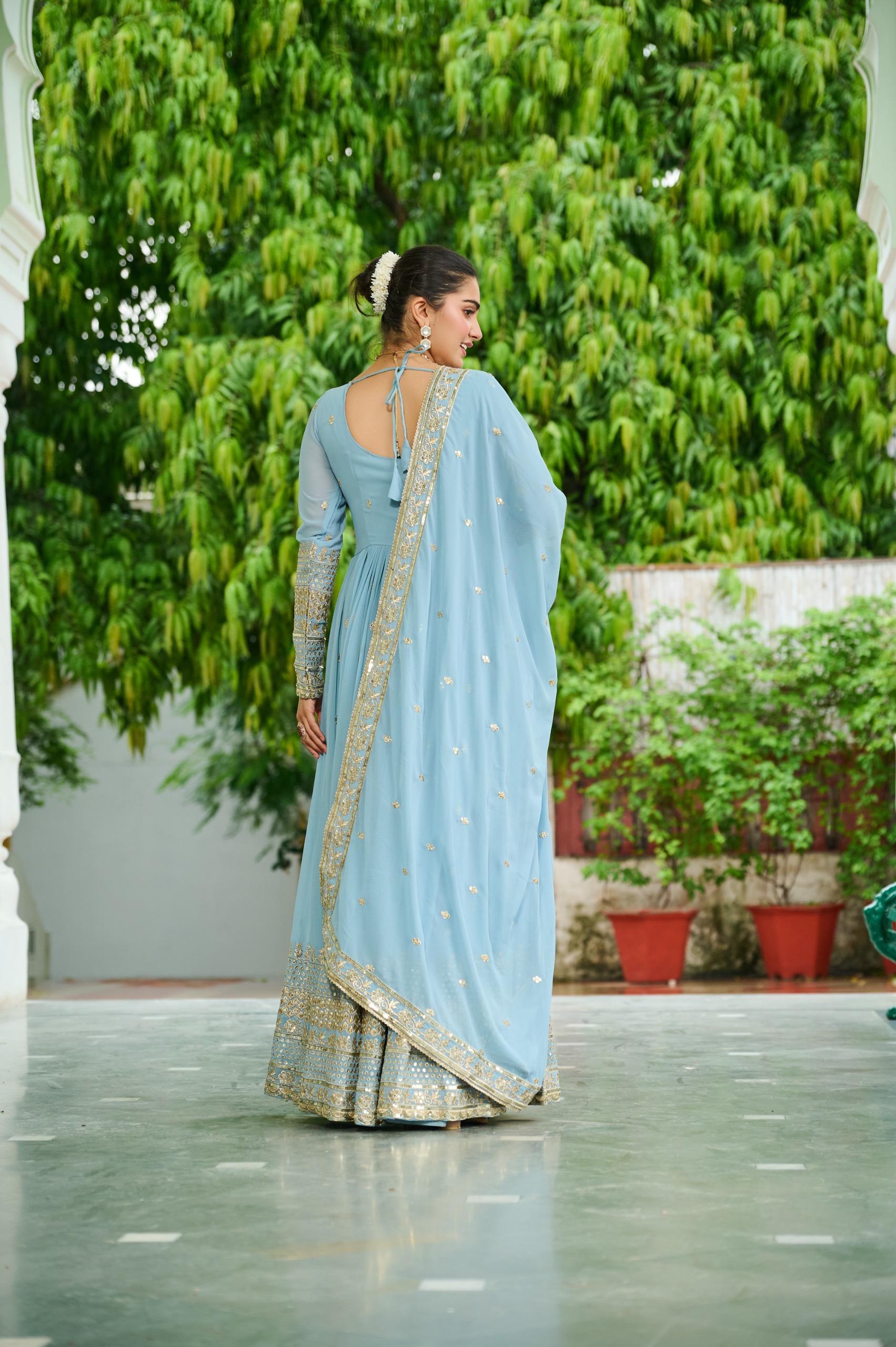 Dusty Faux Georgette Gown With Dupatta