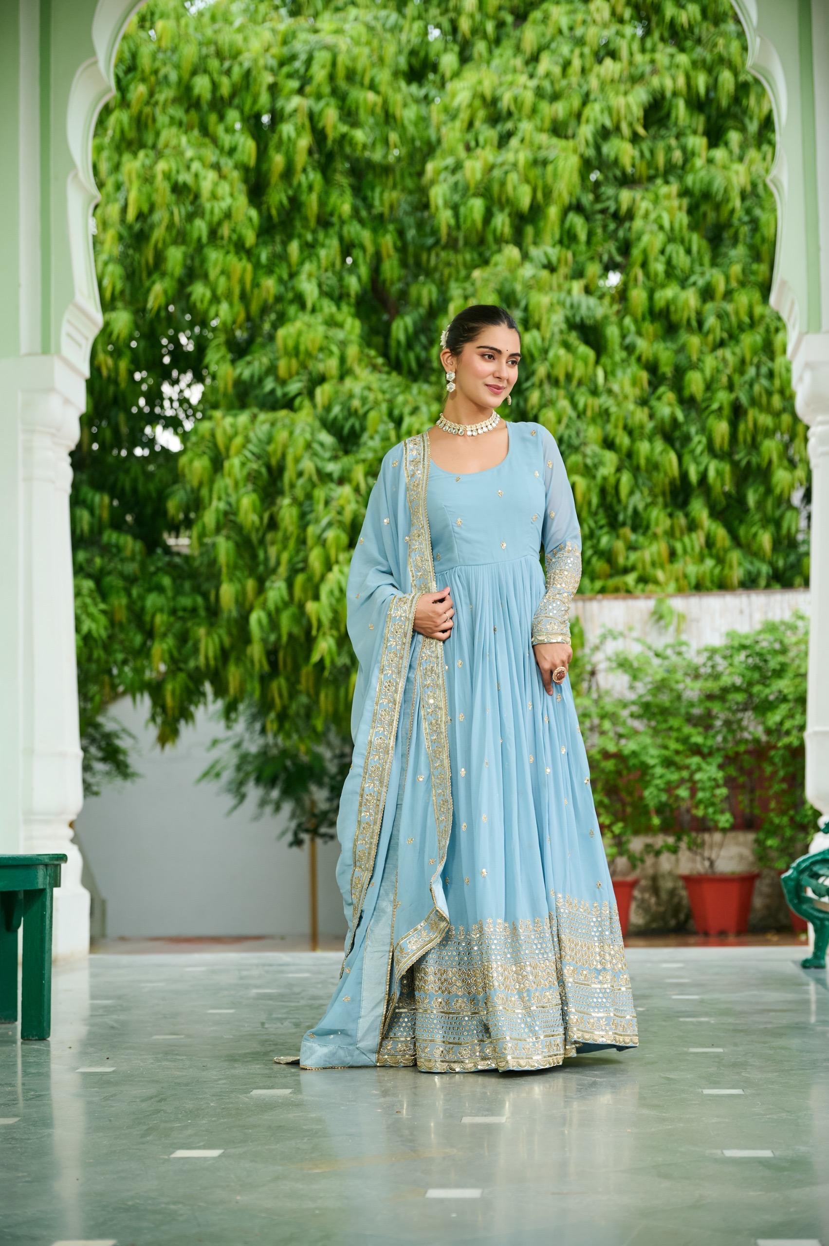 Dusty Faux Georgette Gown With Dupatta