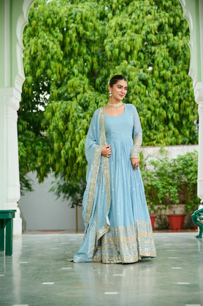 Dusty Faux Georgette Gown With Dupatta