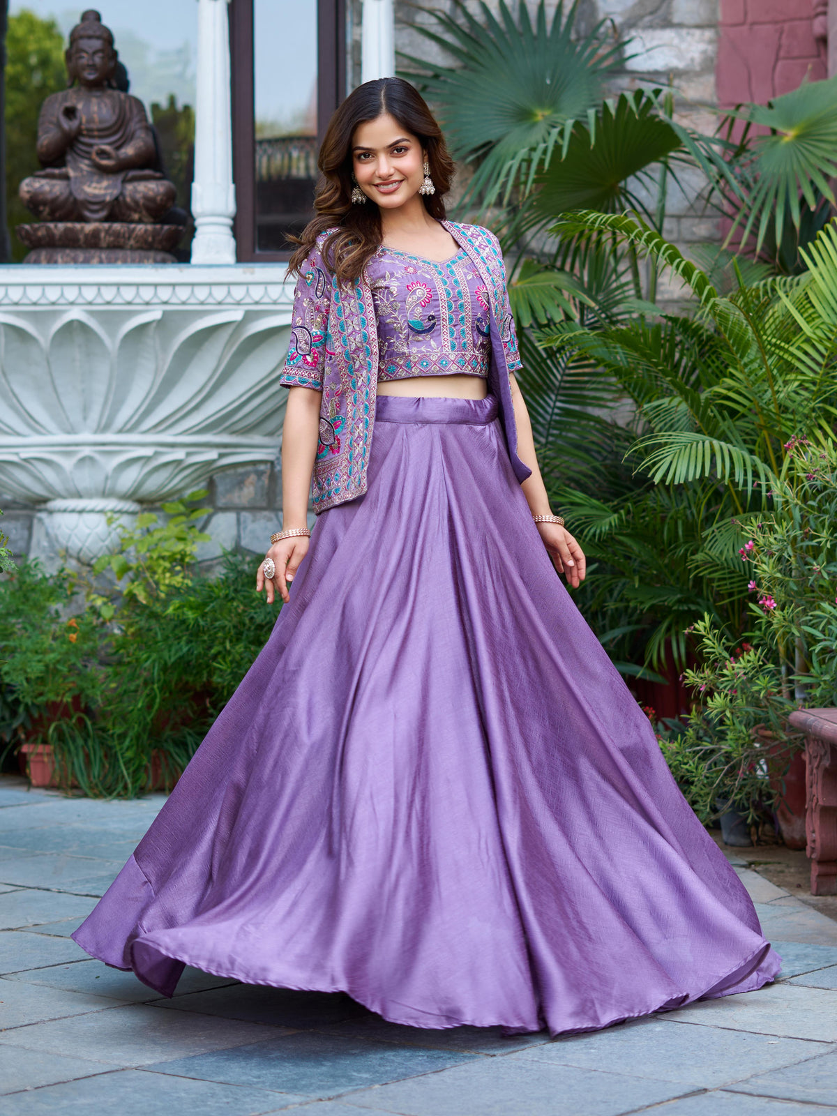 Pure Vichitra Heavy embroidery lehenga with Jacket for Diwali
