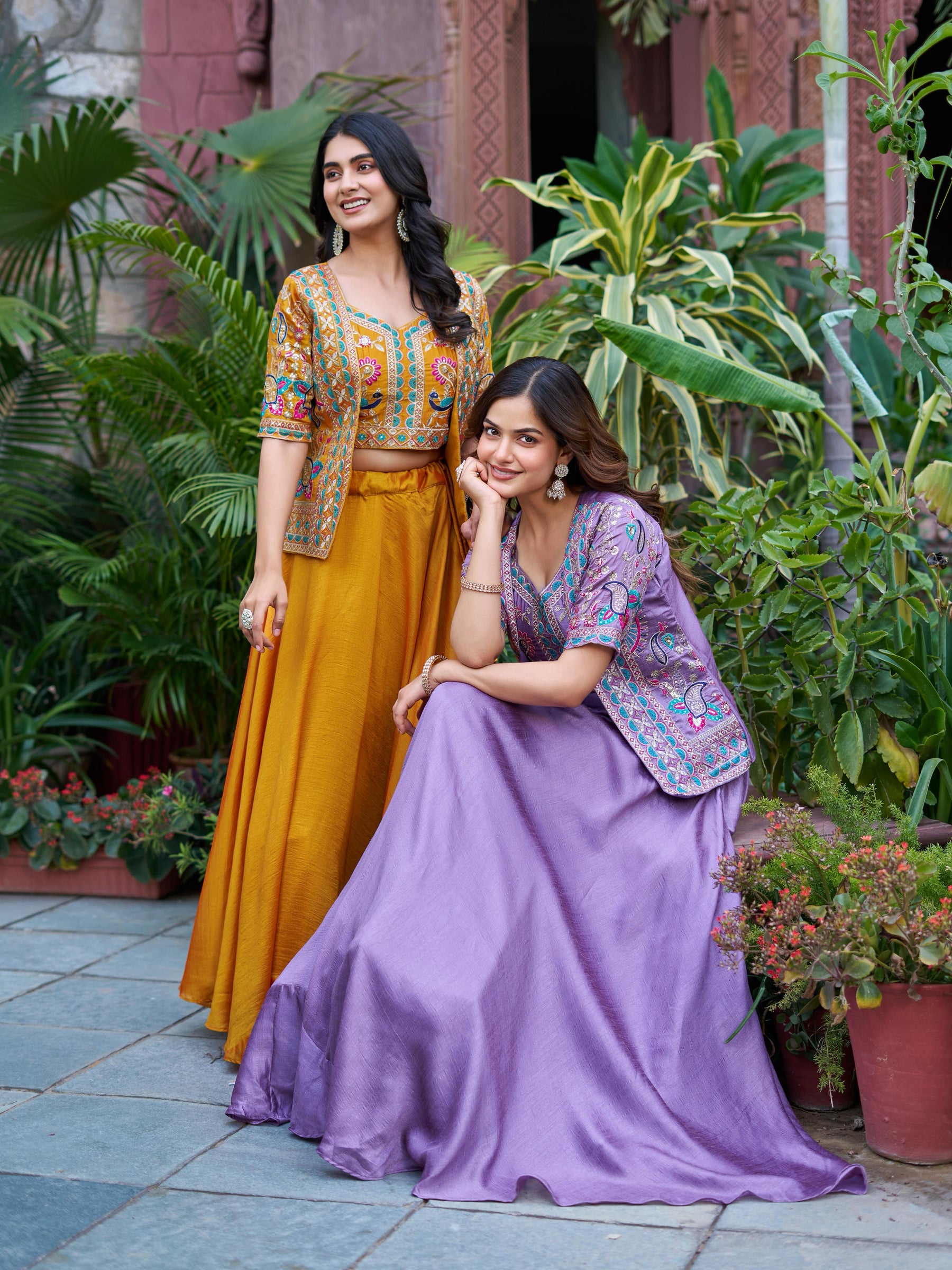 Pure Vichitra Heavy embroidery lehenga with Jacket for Diwali