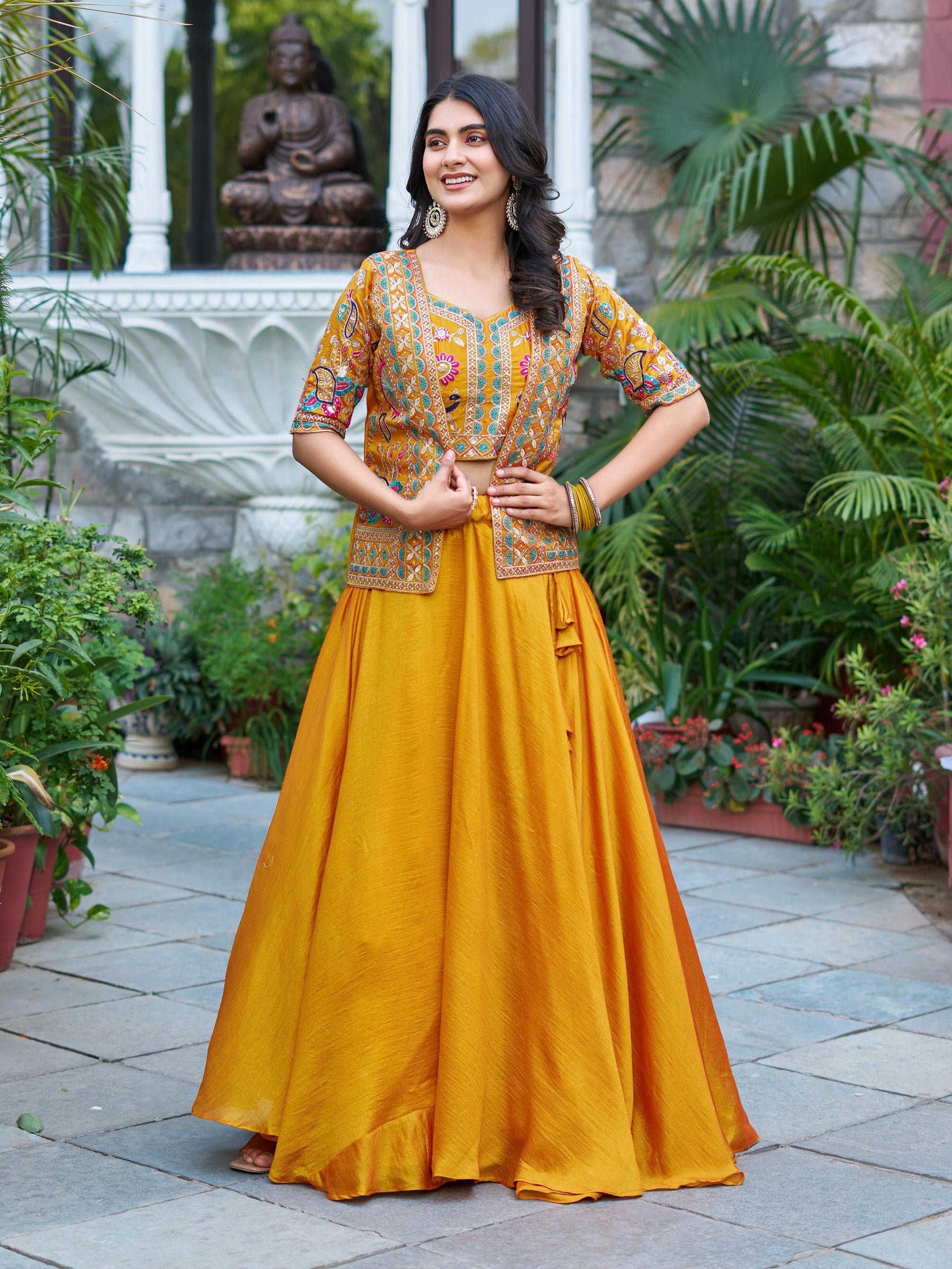 Pure Vichitra Heavy embroidery lehenga with Jacket for Diwali