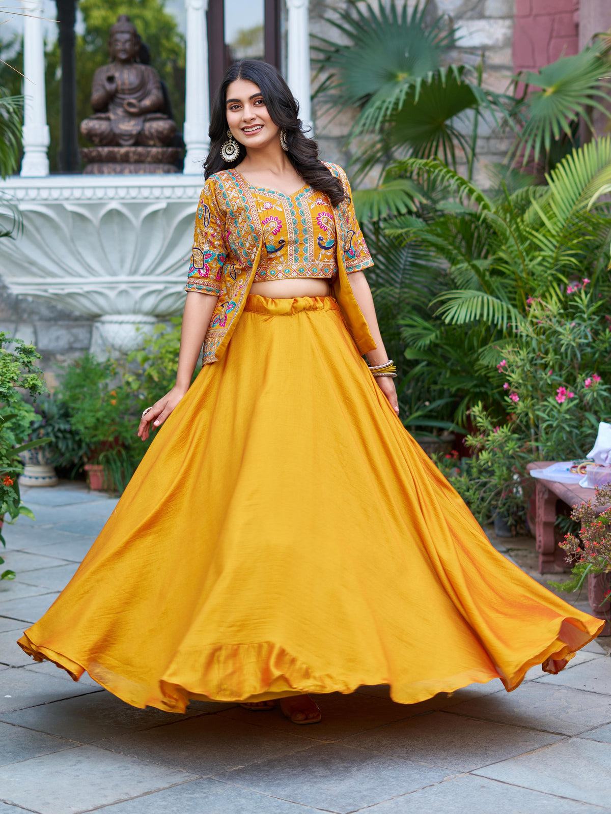 Pure Vichitra Heavy embroidery lehenga with Jacket for Diwali