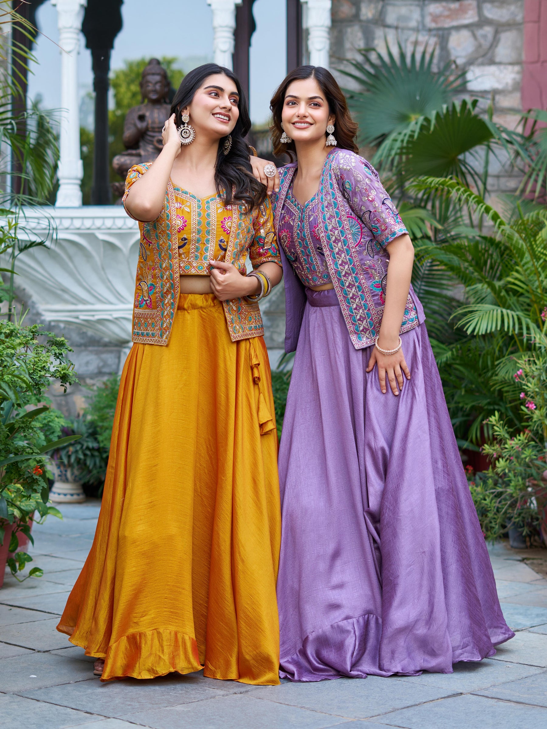 Pure Vichitra Heavy embroidery lehenga with Jacket for Diwali