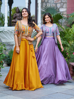 Pure Vichitra Heavy embroidery lehenga with Jacket for Diwali