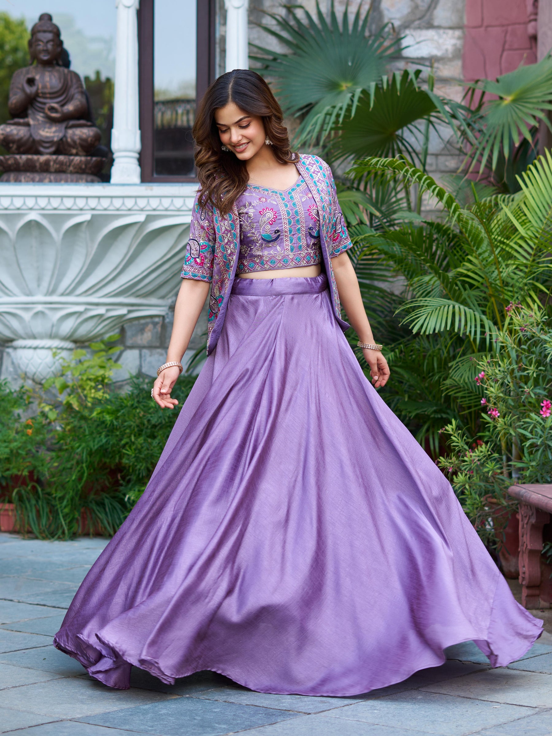 Pure Vichitra Heavy embroidery lehenga with Jacket for Diwali