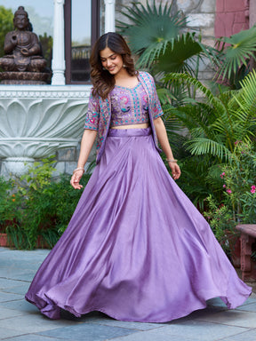 Pure Vichitra Heavy embroidery lehenga with Jacket for Diwali