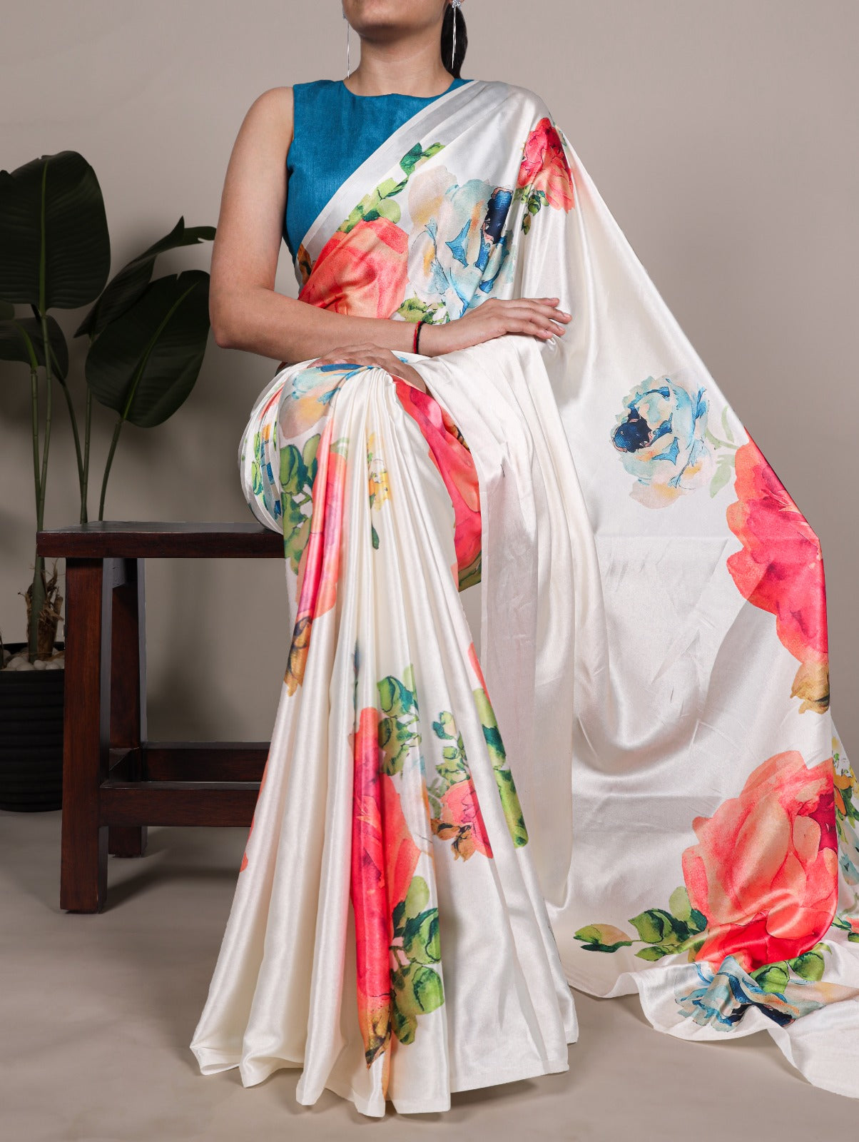 Premium Satin Silk Floral Print Saree