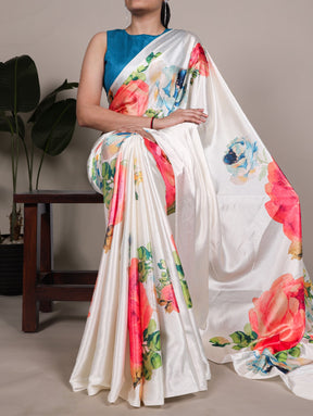 Premium Satin Silk Floral Print Saree