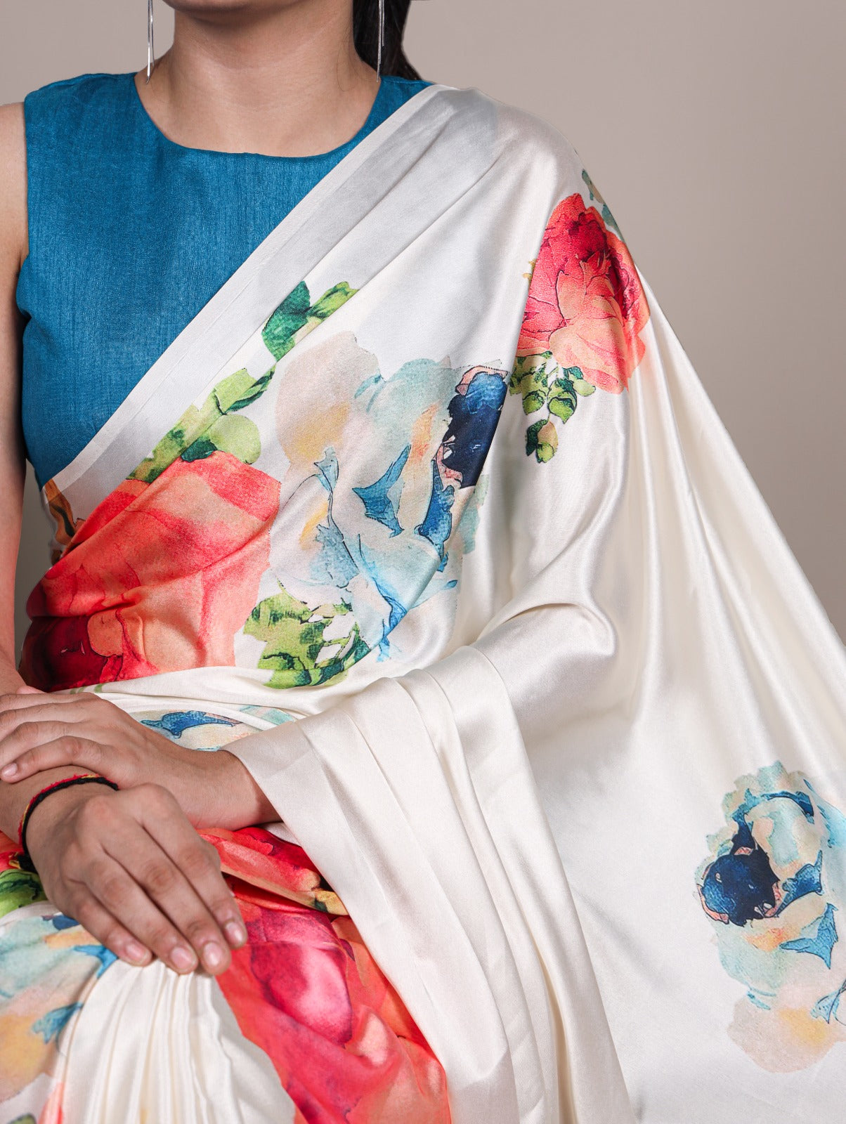 Premium Satin Silk Floral Print Saree