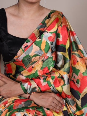 Premium Satin Silk Floral Print Saree