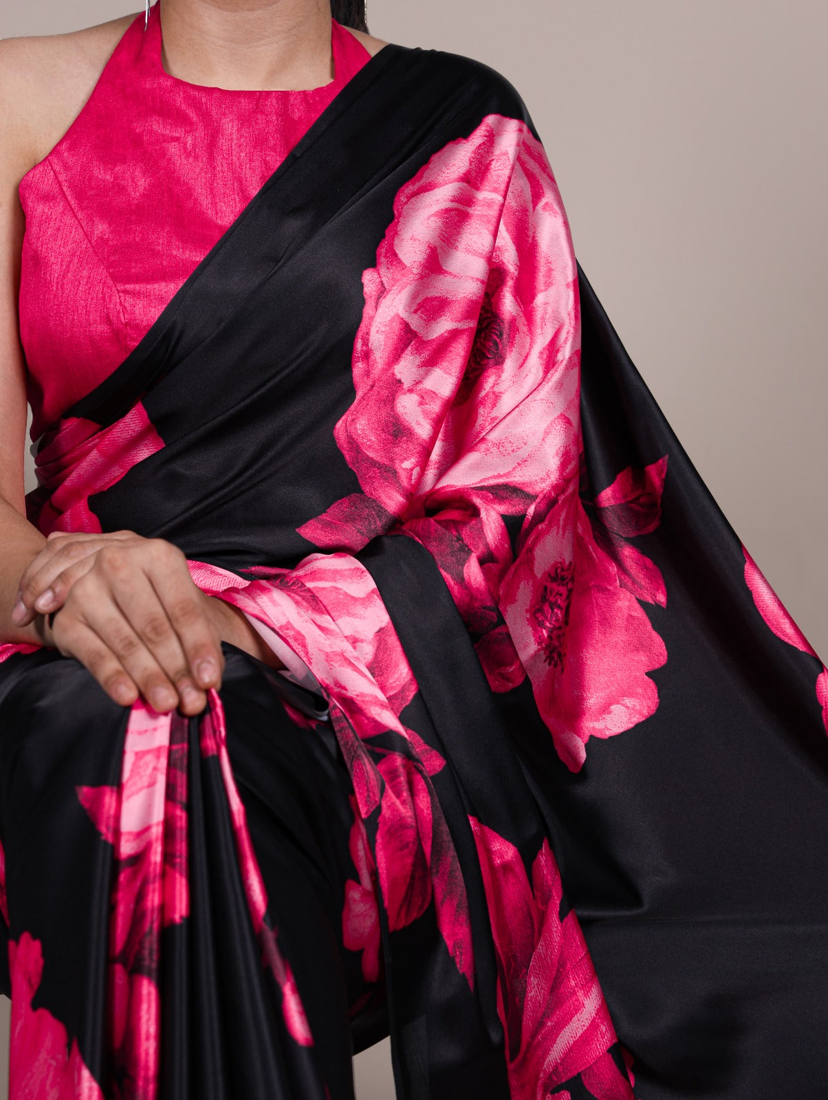 Premium Satin Silk Floral Print Saree