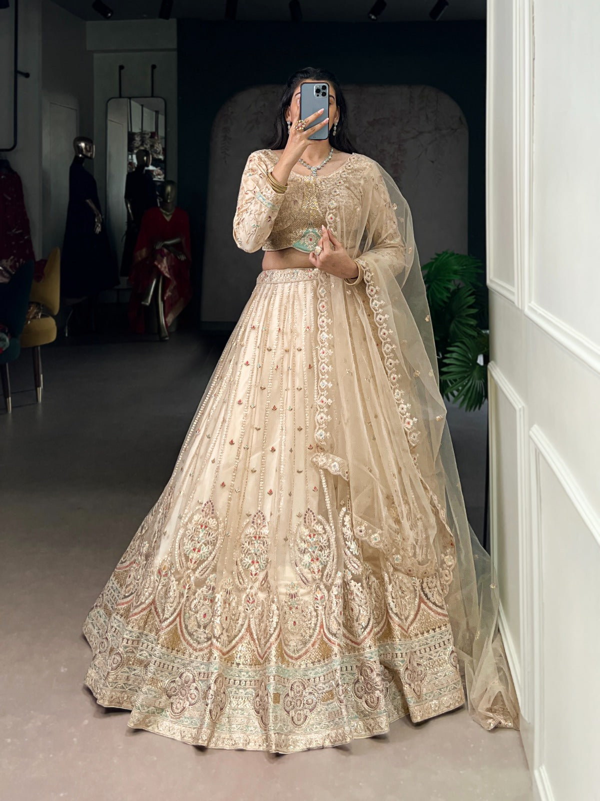Pastel Net Embroidered Lehenga Choli