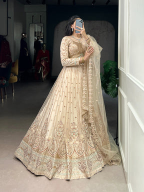 Pastel Net Embroidered Lehenga Choli