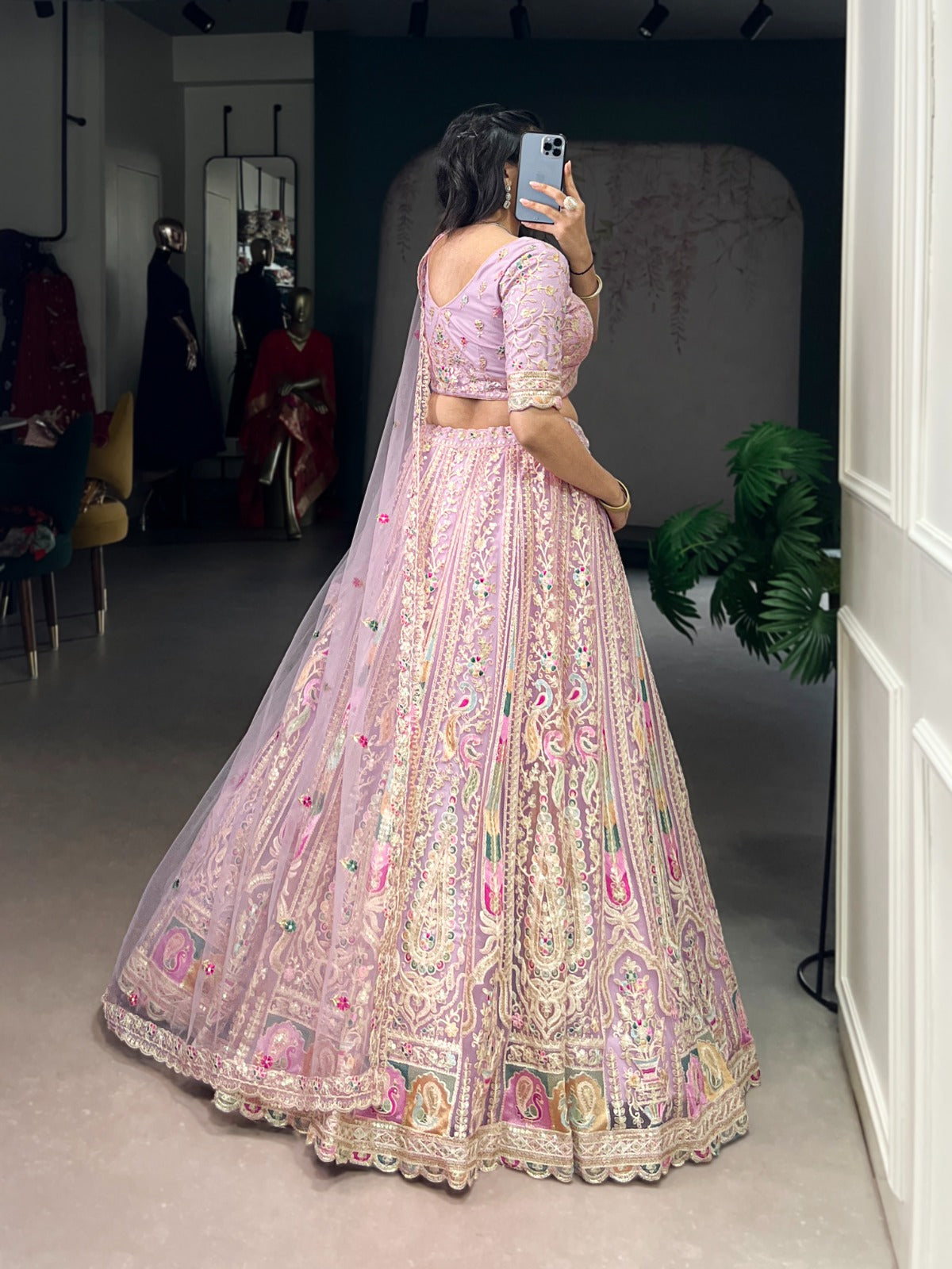 Pastel Net Embroidered Lehenga Choli