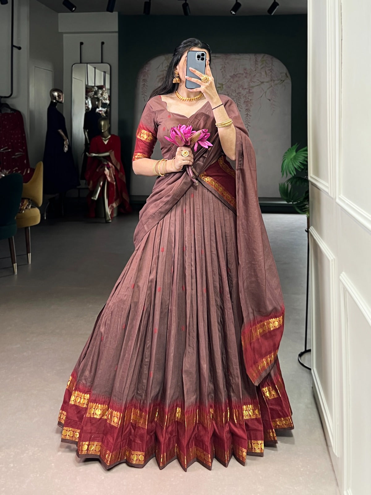 Pure Chanderi Cotton Half Saree Lehenga Choli