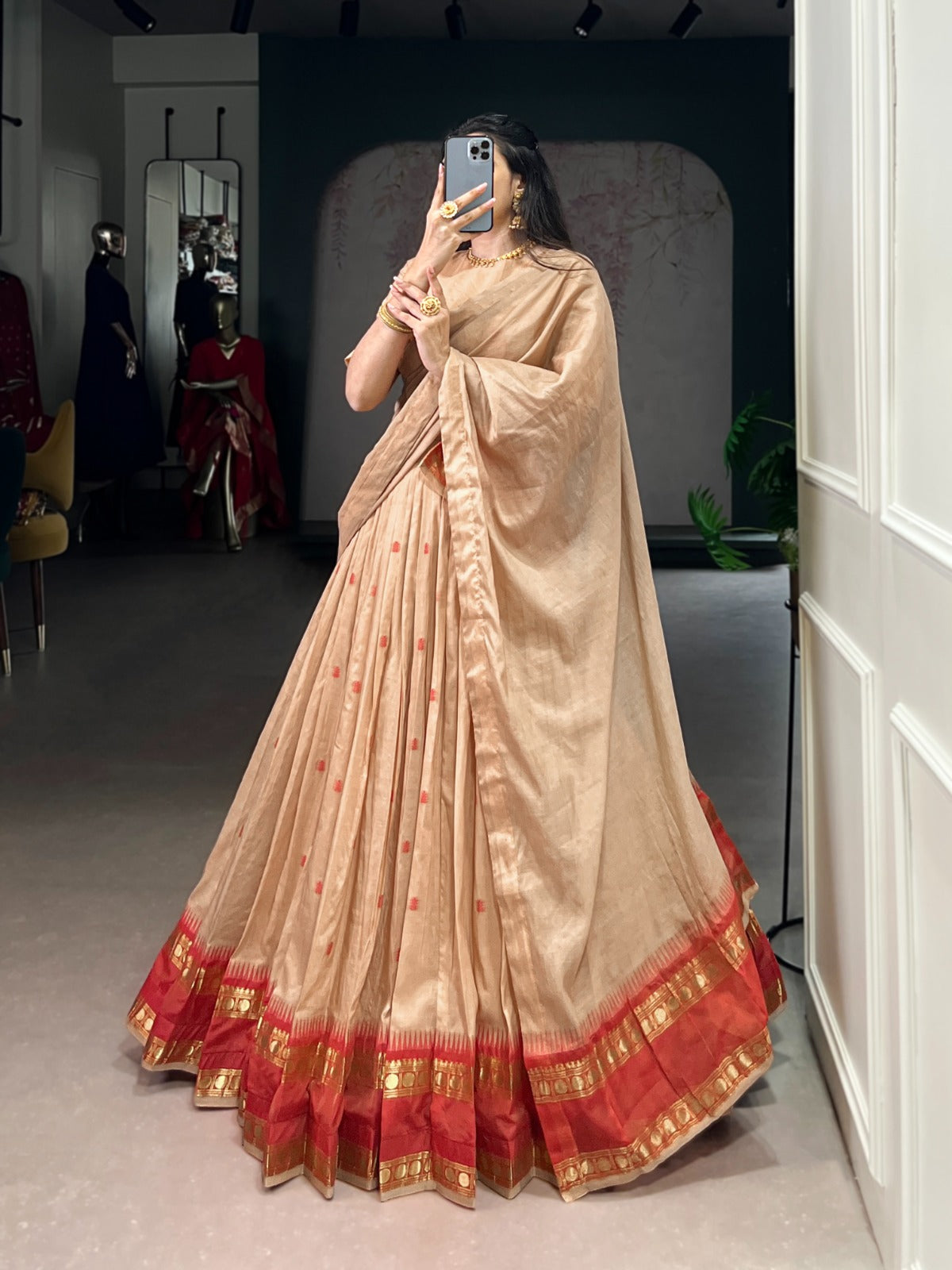 Pure Chanderi Cotton Half Saree Lehenga Choli