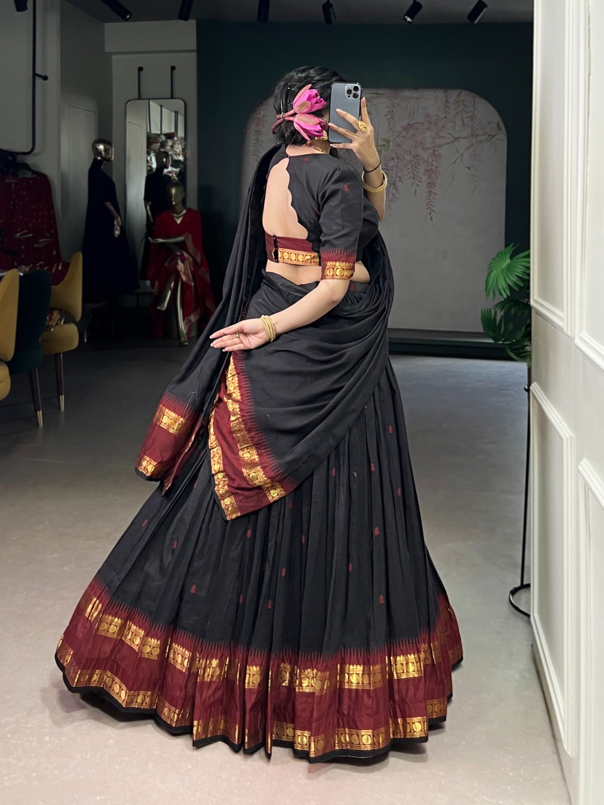 Pure Chanderi Cotton Half Saree Lehenga Choli