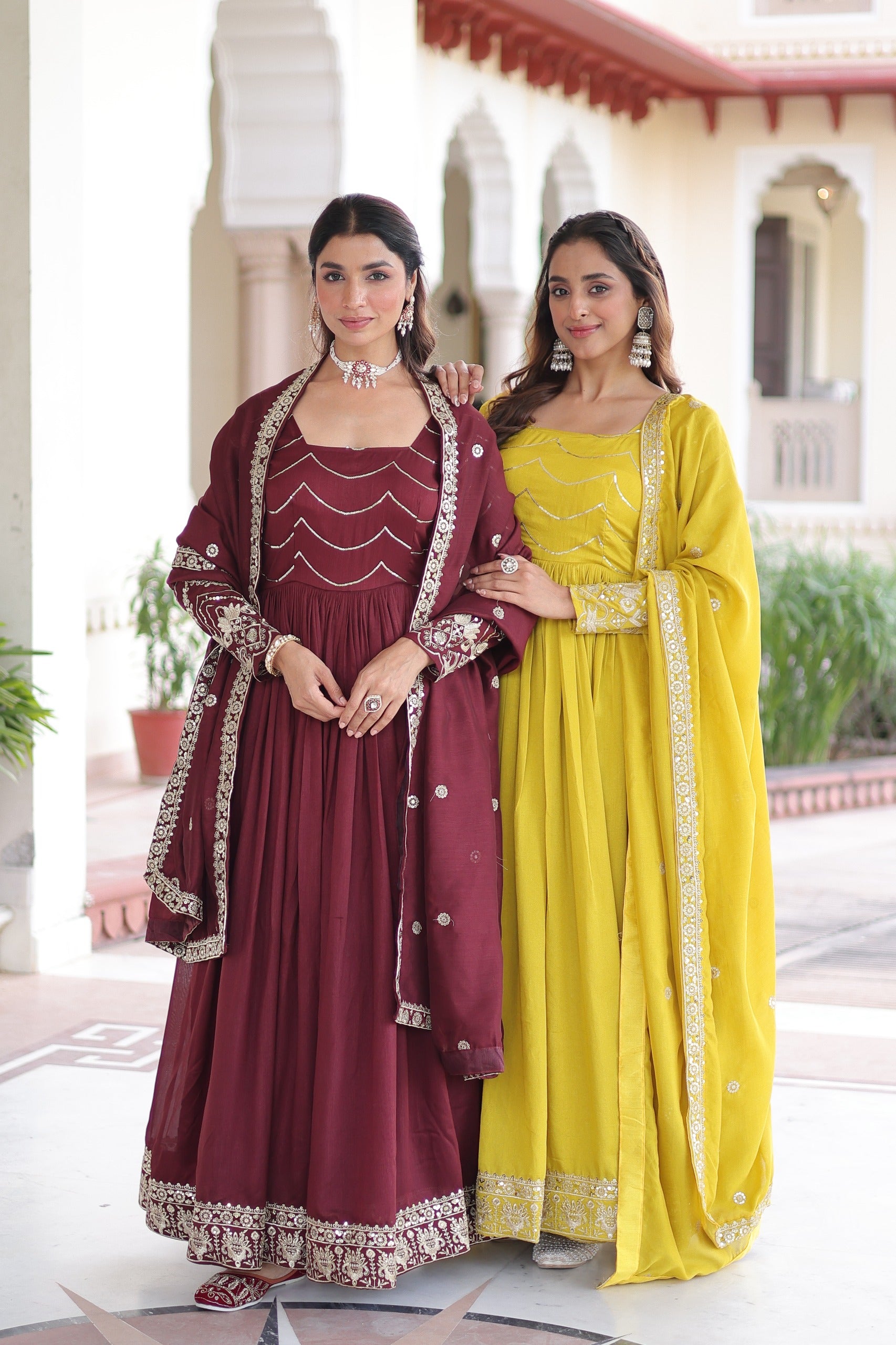 Designer Vichitra Silk Gown With Dupatta