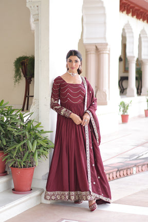 Designer Vichitra Silk Gown With Dupatta