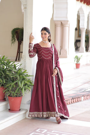 Designer Vichitra Silk Gown With Dupatta
