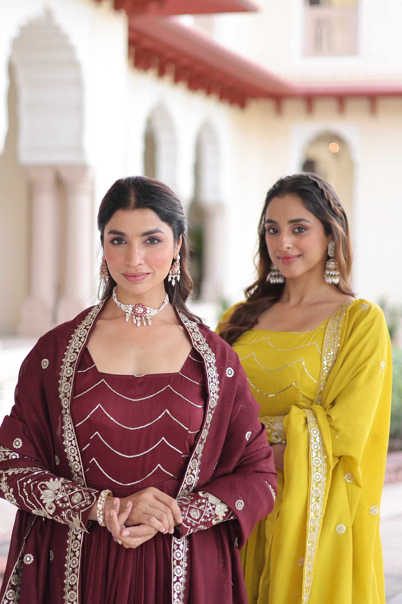 Designer Vichitra Silk Gown With Dupatta