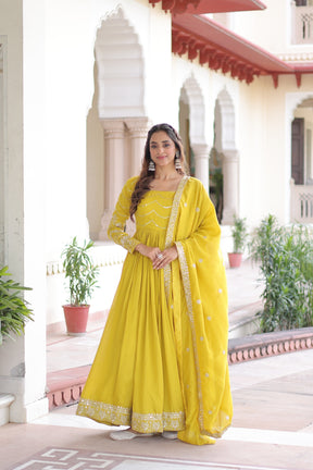 Designer Vichitra Silk Gown With Dupatta