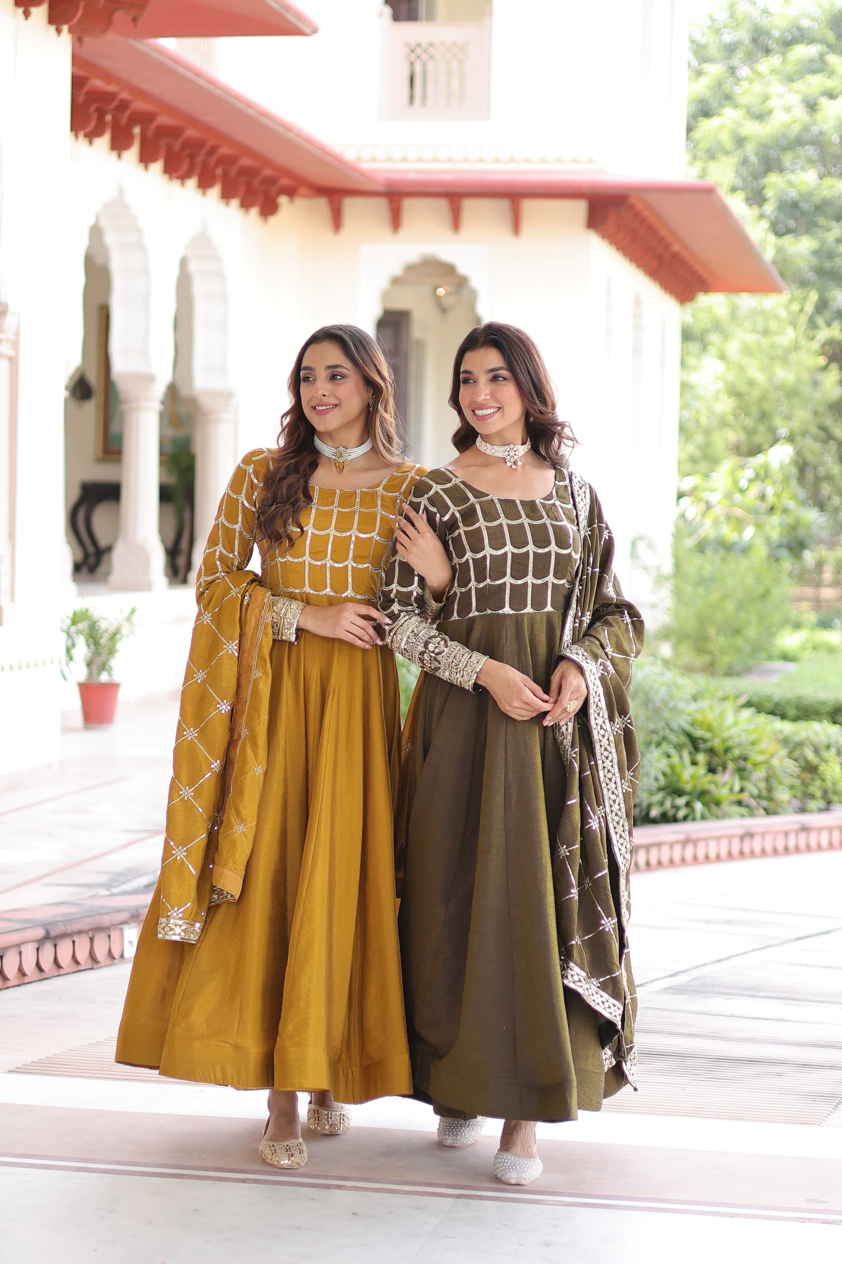 Vichitra Silk Embroidered Readymade Gown