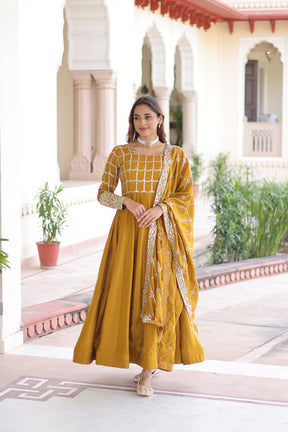 Vichitra Silk Embroidered Readymade Gown
