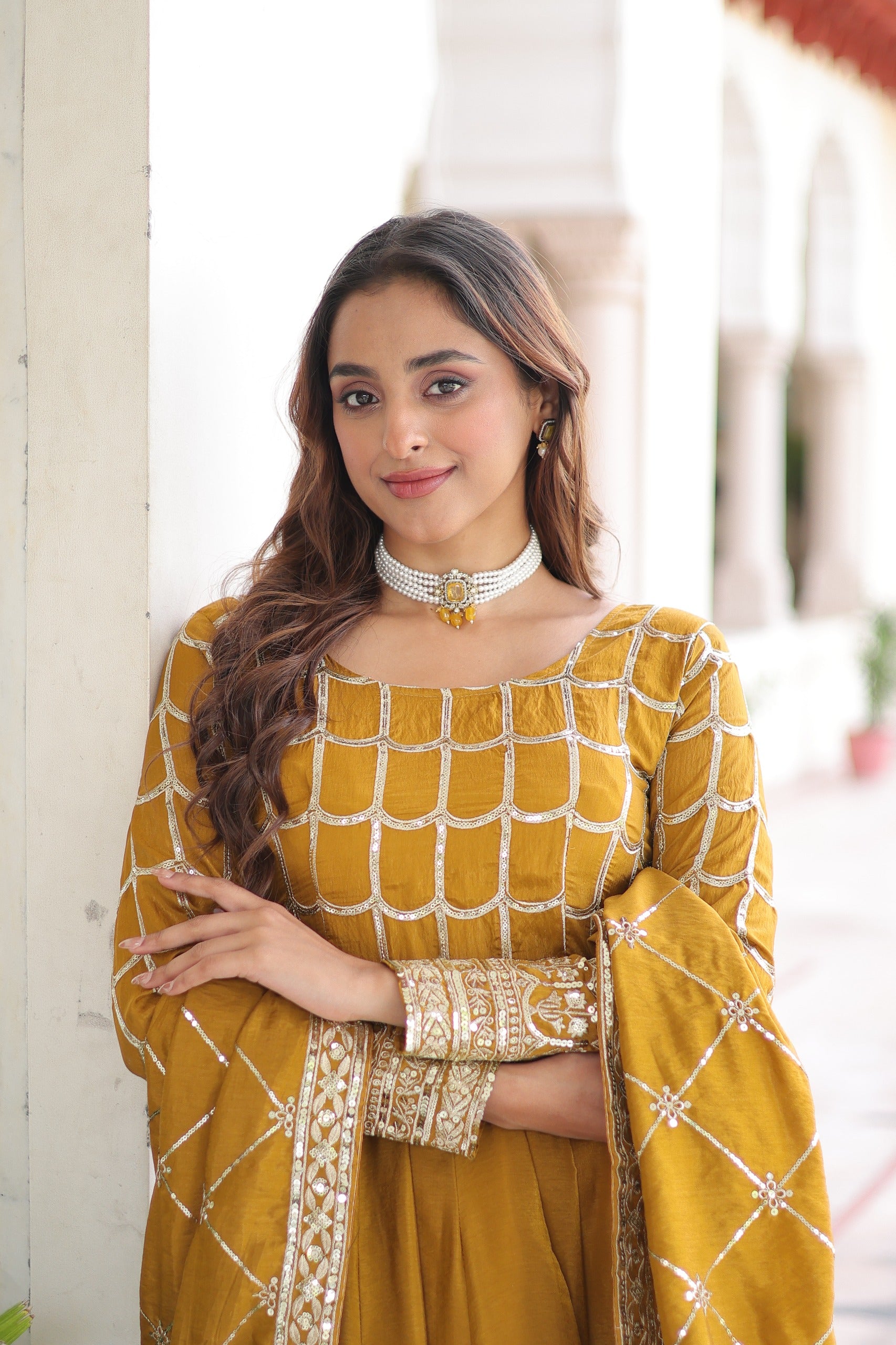 Vichitra Silk Embroidered Readymade Gown