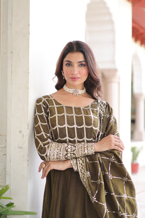 Vichitra Silk Embroidered Readymade Gown