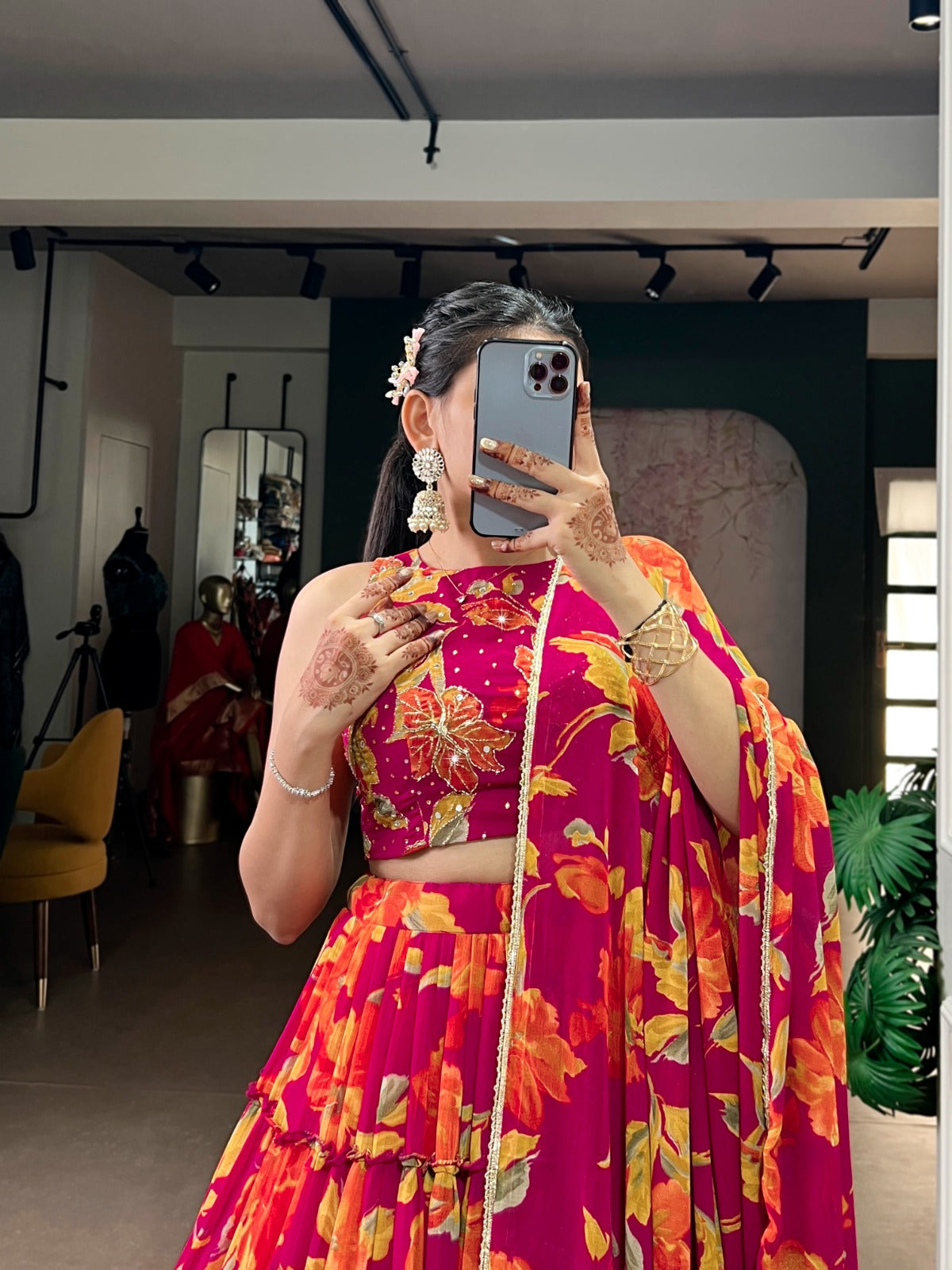 Floral Marble Lehenga Choli