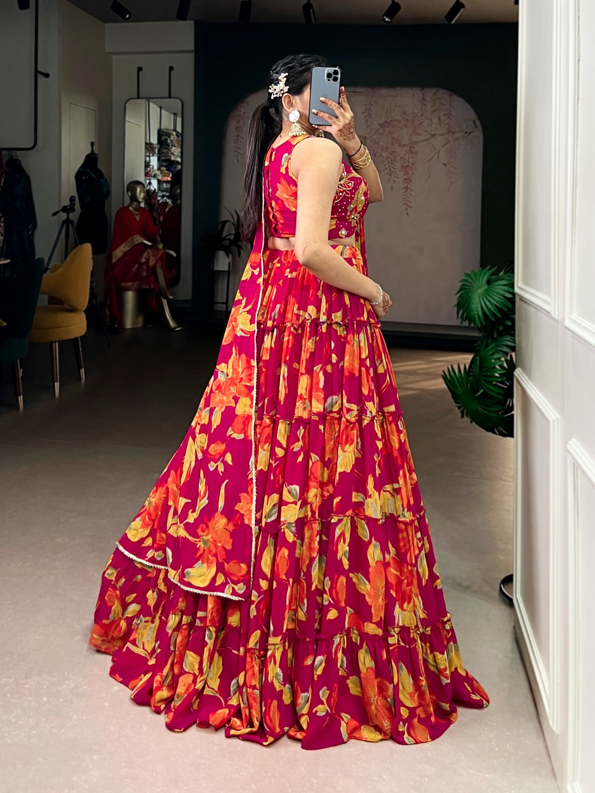 Floral Marble Lehenga Choli