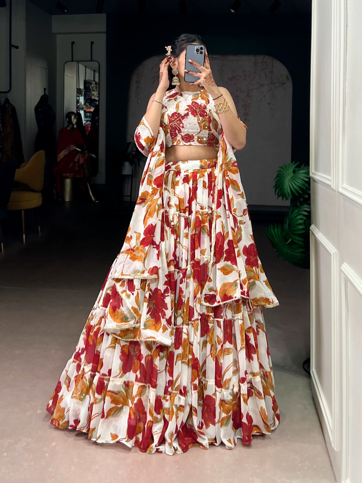 Floral Marble Lehenga Choli