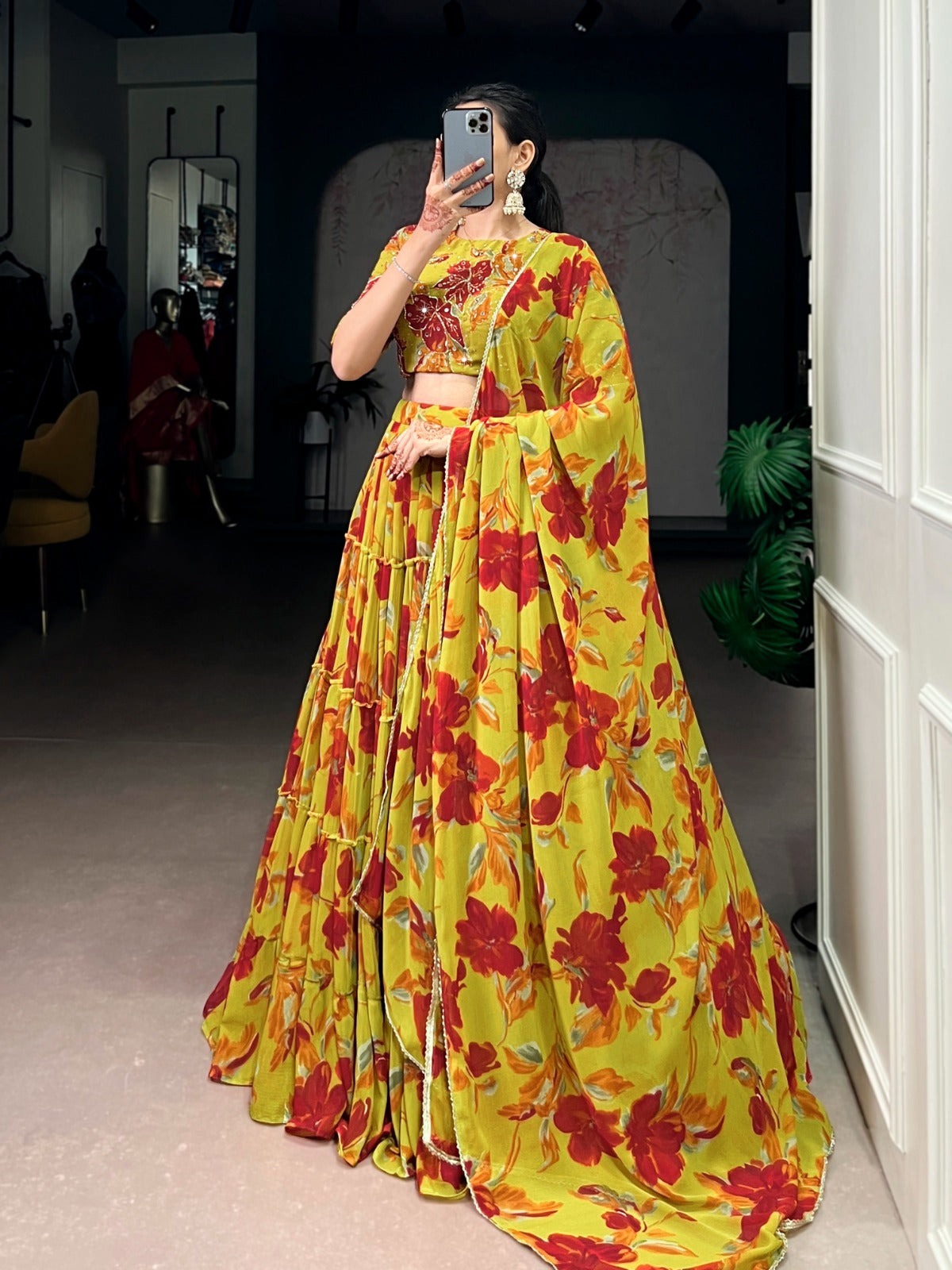 Floral Marble Lehenga Choli