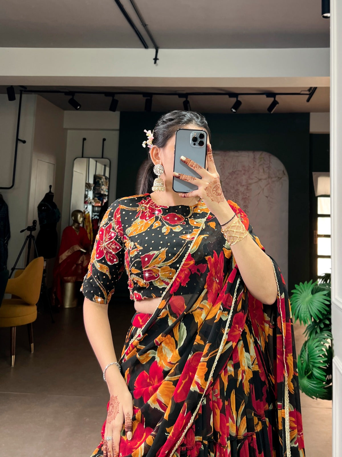 Floral Marble Lehenga Choli