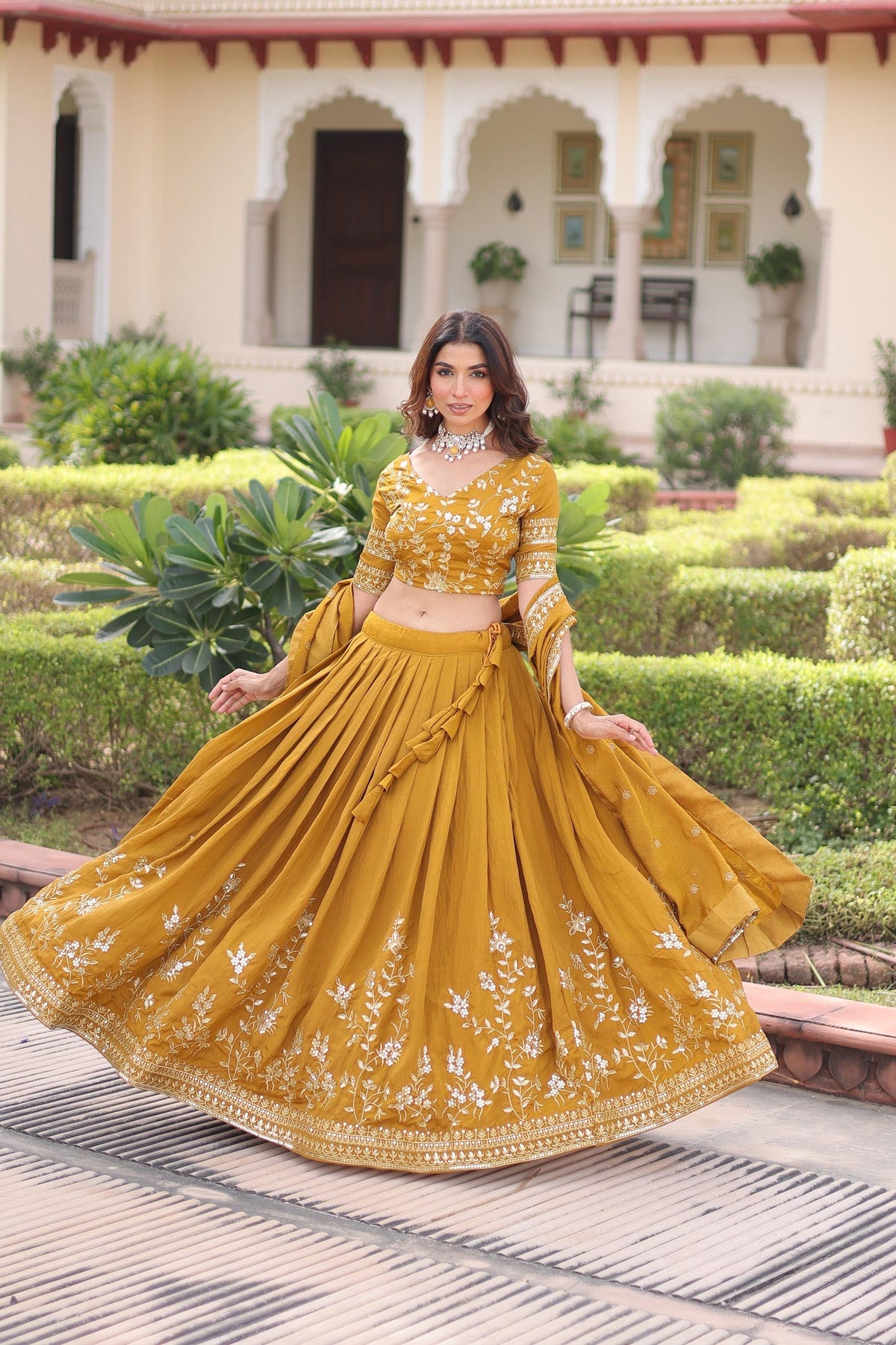 Designer Lehenga Choli Set in Vichitra Silk