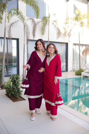 Ready-Made Top Pant Set with Batwa – Velvet Mirror Work