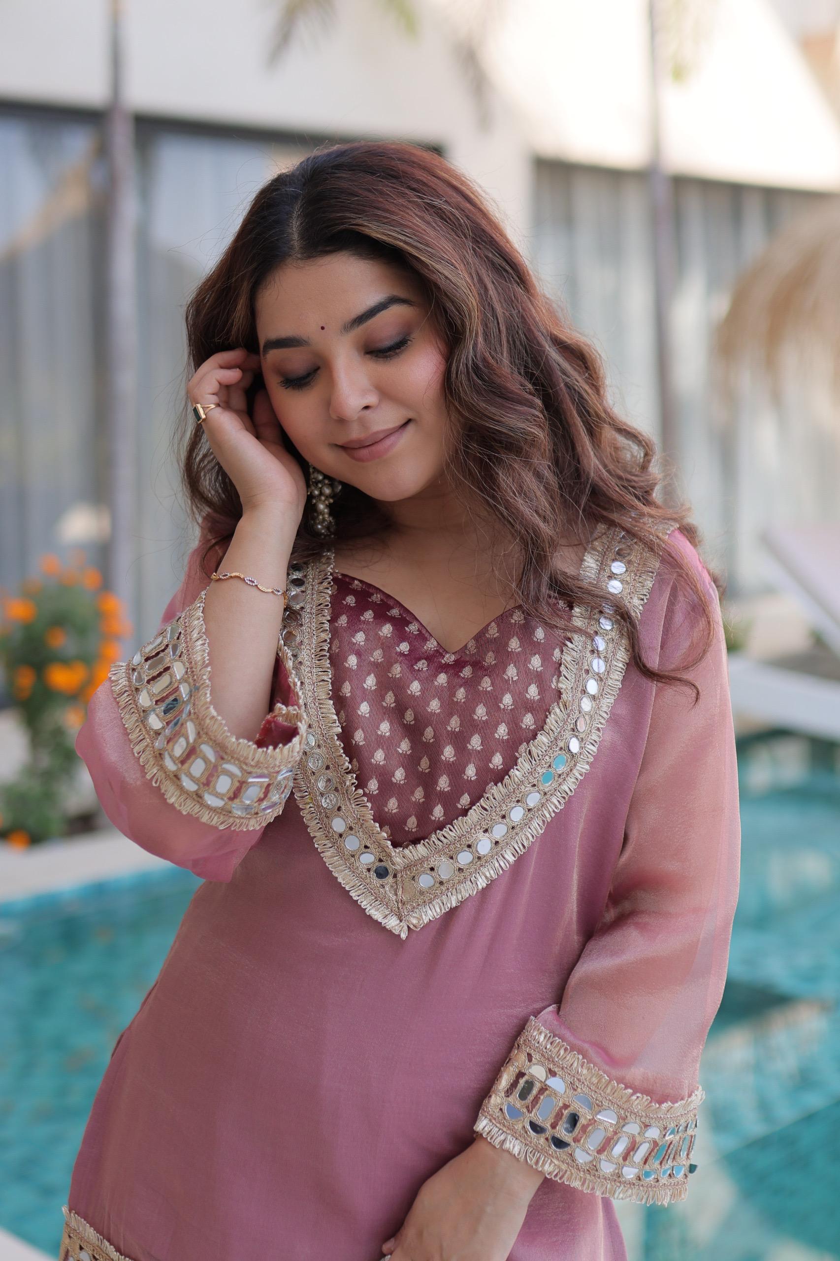 Ready-Made Top Pant Set with Batwa