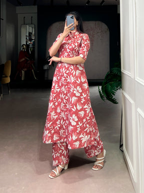 Coral Bloom Chanderi Suit Set