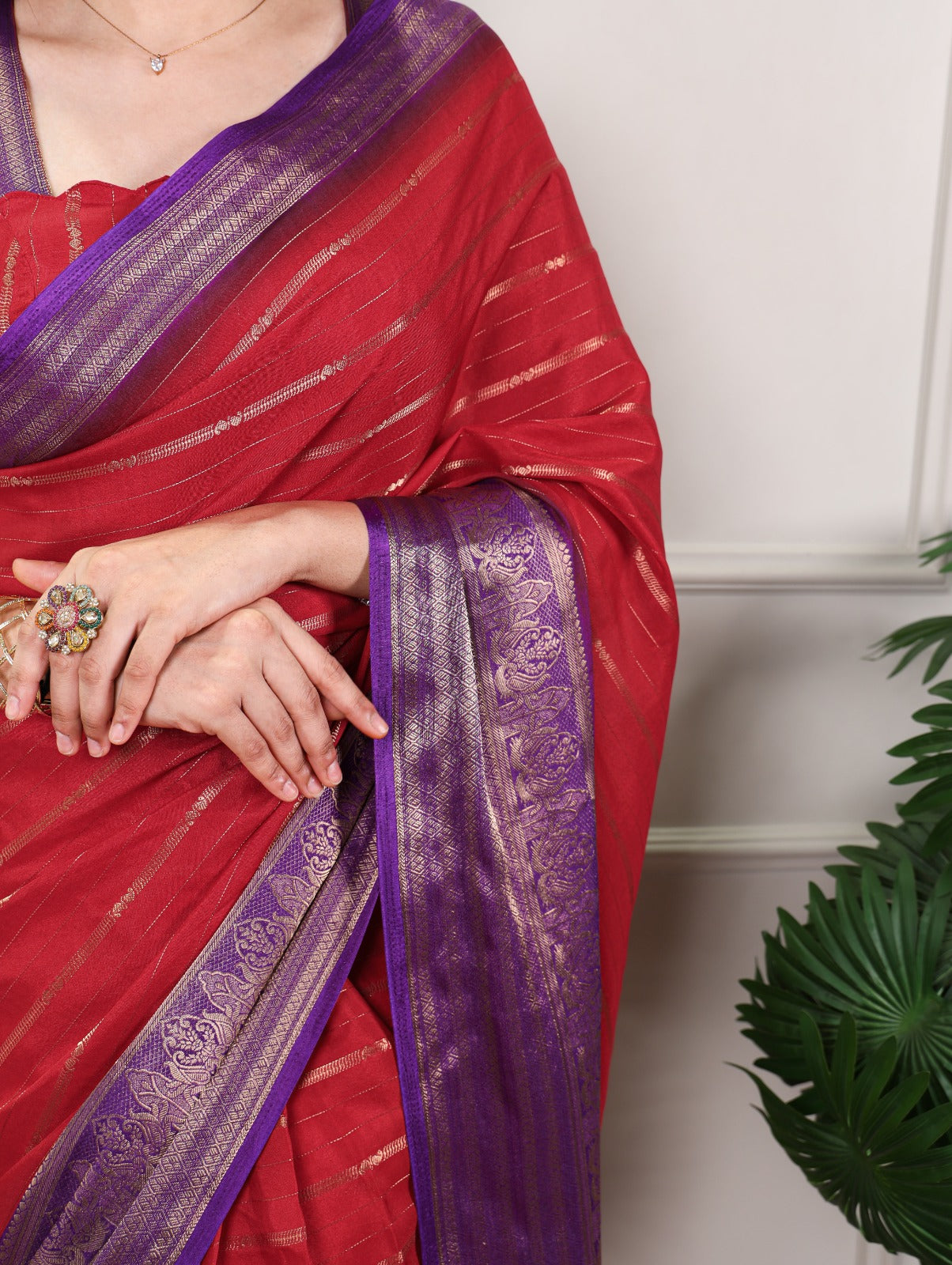 Red Soft Crepe Stripe Weaving Saree